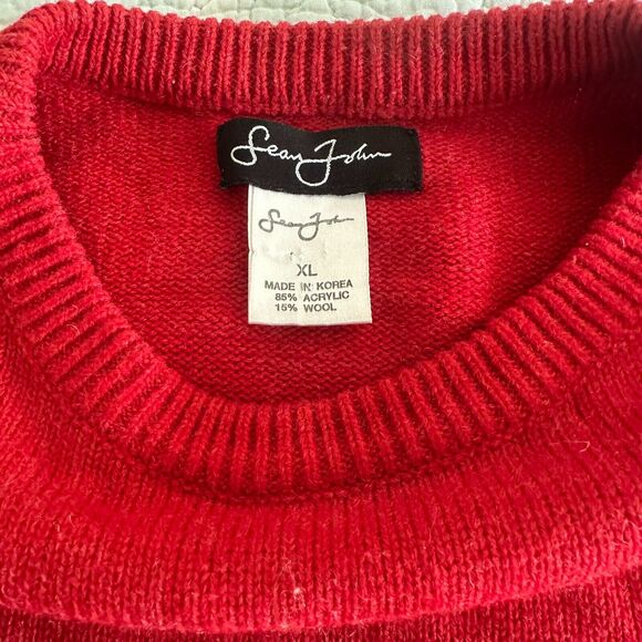 Sean John Mens Embroidered Crew Neck Padded Elbows Pullover RED Sweater SIZE XL - Picture 7 of 7